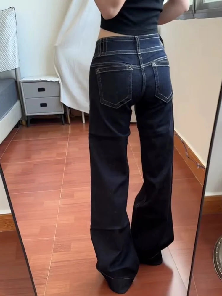 Low-Rise Y2k Dark Wash Baggy Jeans – Bild 2