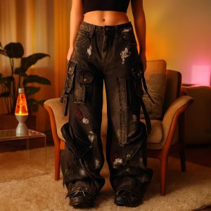 Black Baggy Jeans Men Y2k